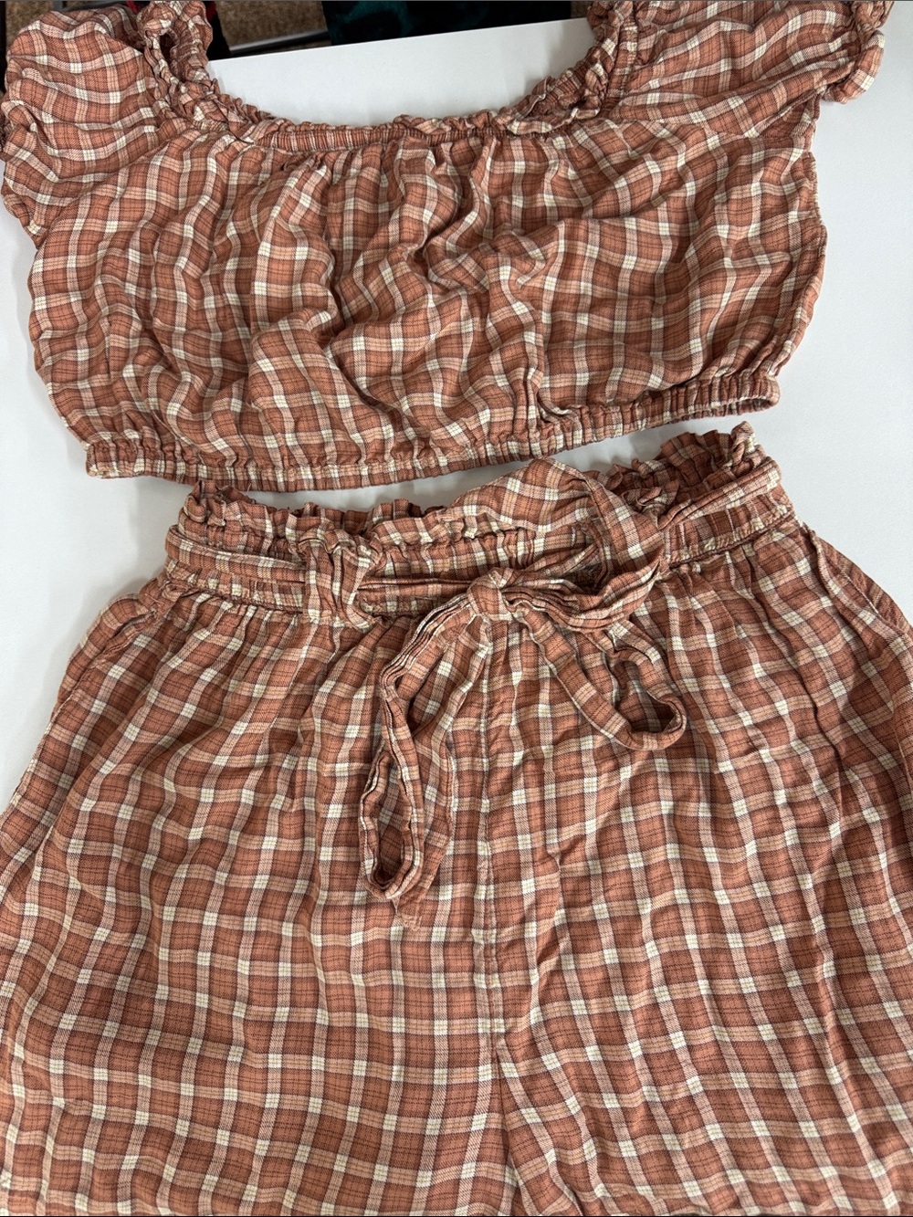 American Eagle Outfitters Rust Plaid High Waist Shorts